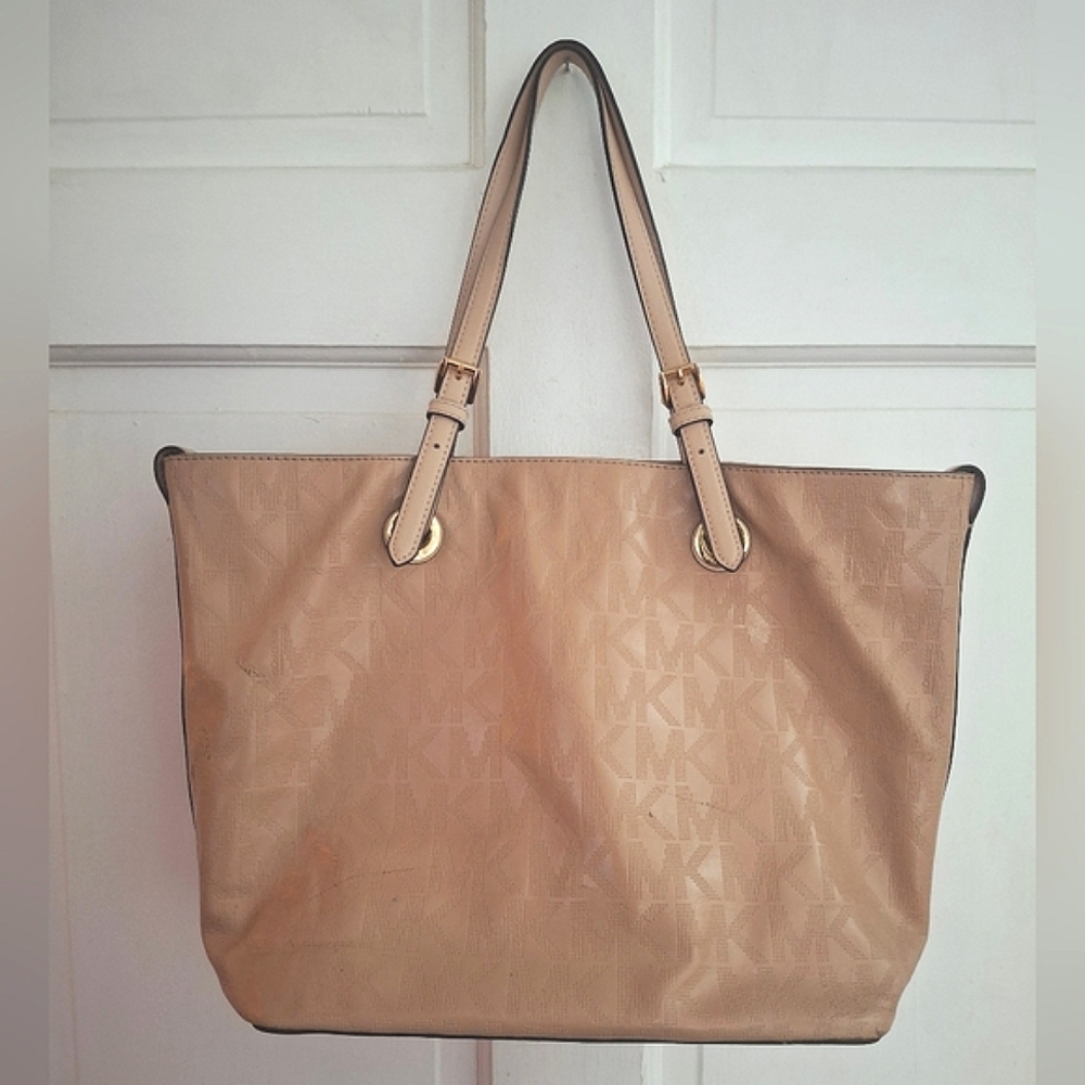 Michael Kors "MK" Embossed Tan Tote Purse